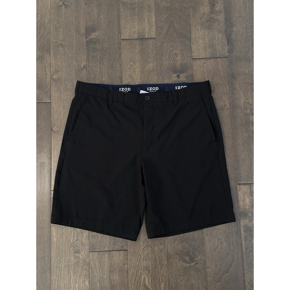 Izod Golf Mens Black Performance Shorts Slash Pockets Size 38W 9” Inseam Stretch